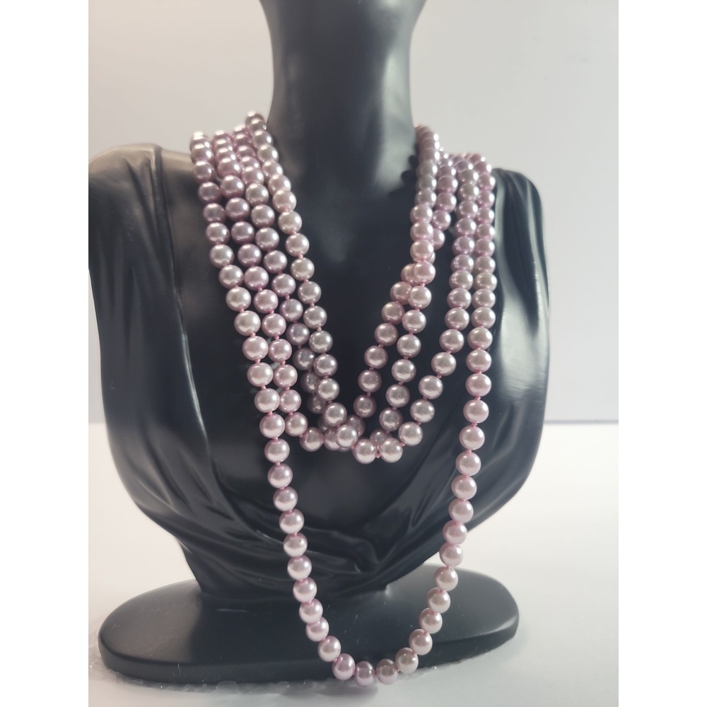 Extra Long Pink Faux Pearl Necklace Endless Flapper Strand Layering Costume Jewe